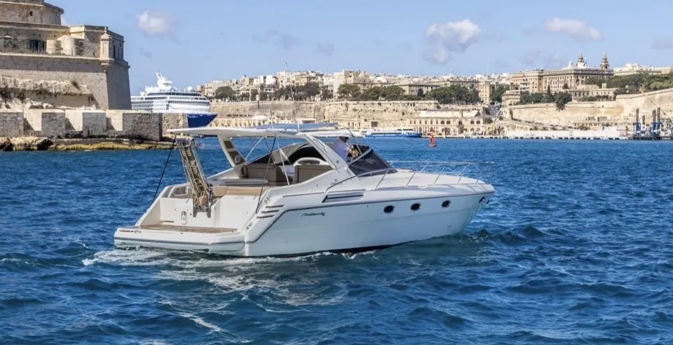 Cranchi Mediterranée 43 motor yacht off the Valletta coastline