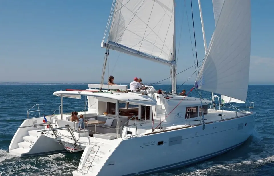 Lagoon 450 catamaran under sail